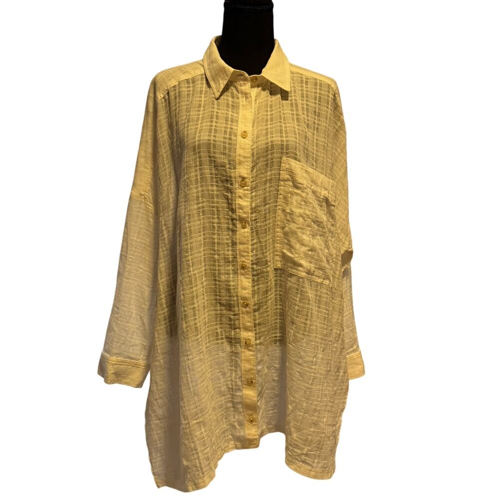 Pilcro Women L 100% Cotton Texture White Button-Up Boyfriend Shirt Tunic